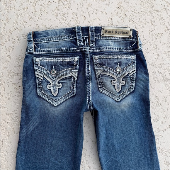 Rock Revival Jeans Women Size 27 Sequins Distressed Rhinestone Thick Stitch blue - Picture 7 of 10